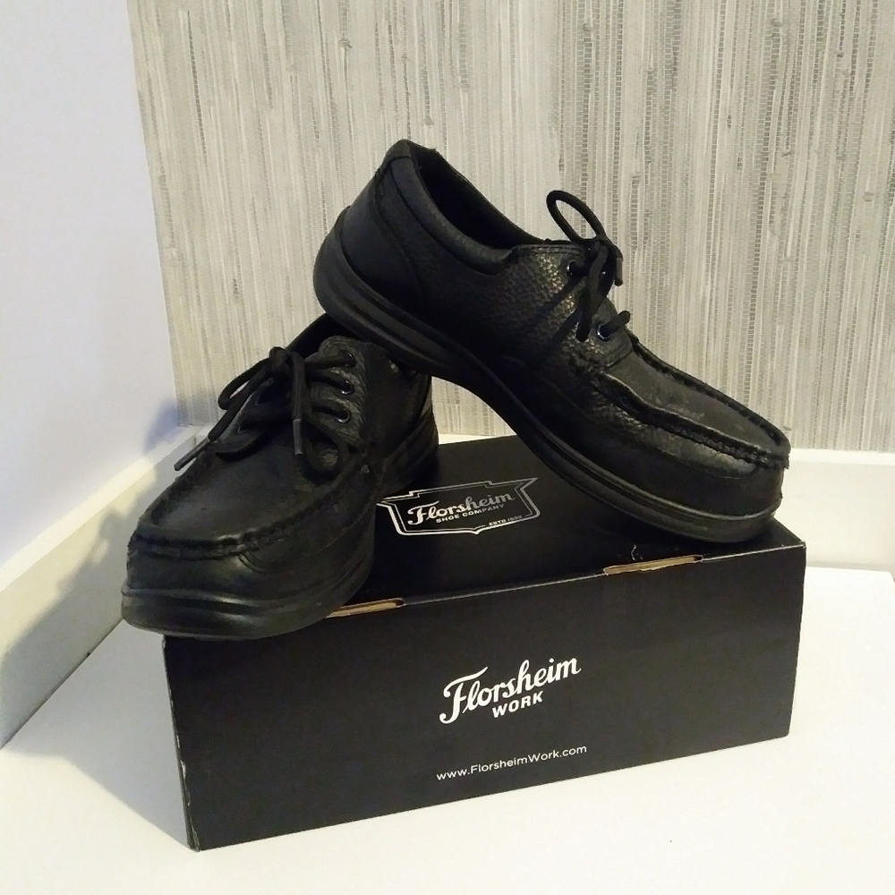 Florsheim women's size 7.5 black real leather steel toe work shoes